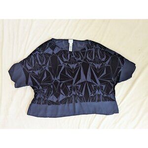 CHICO’S Women's TINA Velvet Burnout Cropped Sheer Navy Blue Blouse Top US 2 / L